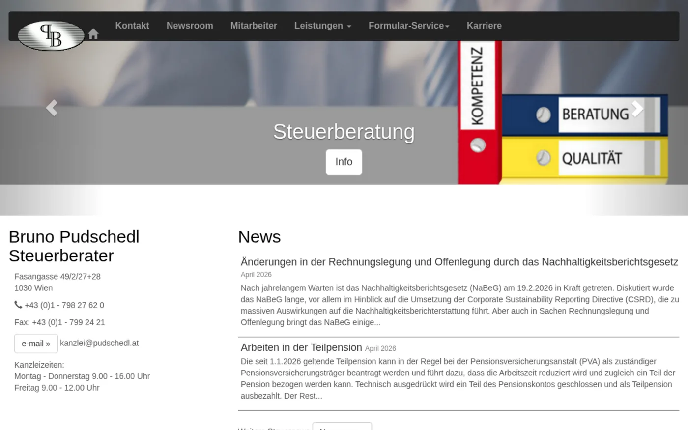Vorher: alte Website der Steuerkanzlei Pudschedl