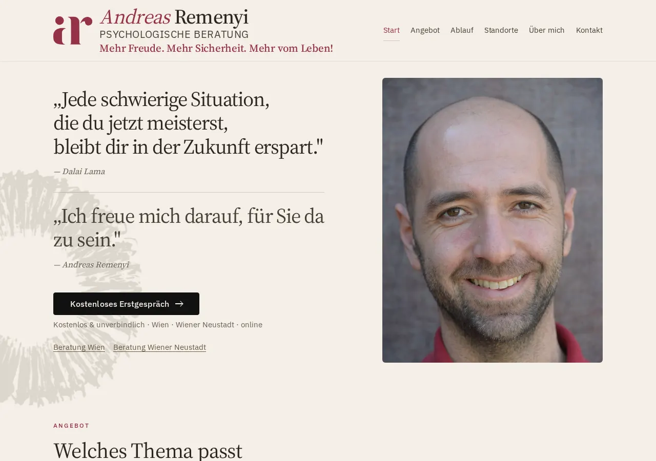 Screenshot der Website von Andreas Remenyi
